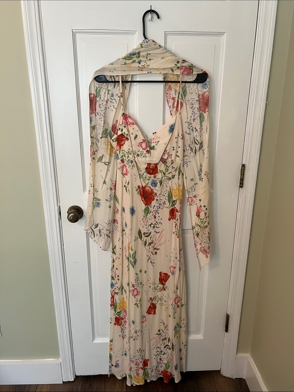 Reformation - Cream Floral Maxi Dress with Scarf